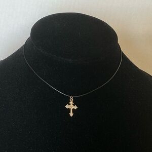 Nordstrom Cross Pendant on Black Leather Cord Necklace